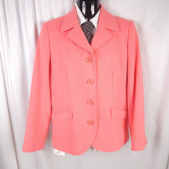 VTG Requirements Women SZ 14 Pink Polyester Rayon 4-Button Front Blazer Jacket - Picture 1 of 6